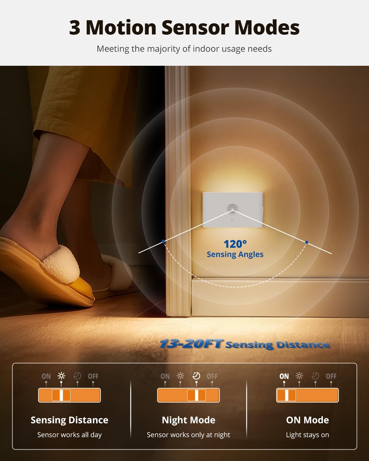 wowatt 6PCs Rechargeable Night Light Motion Sensor Indoor,3 Color Changing
