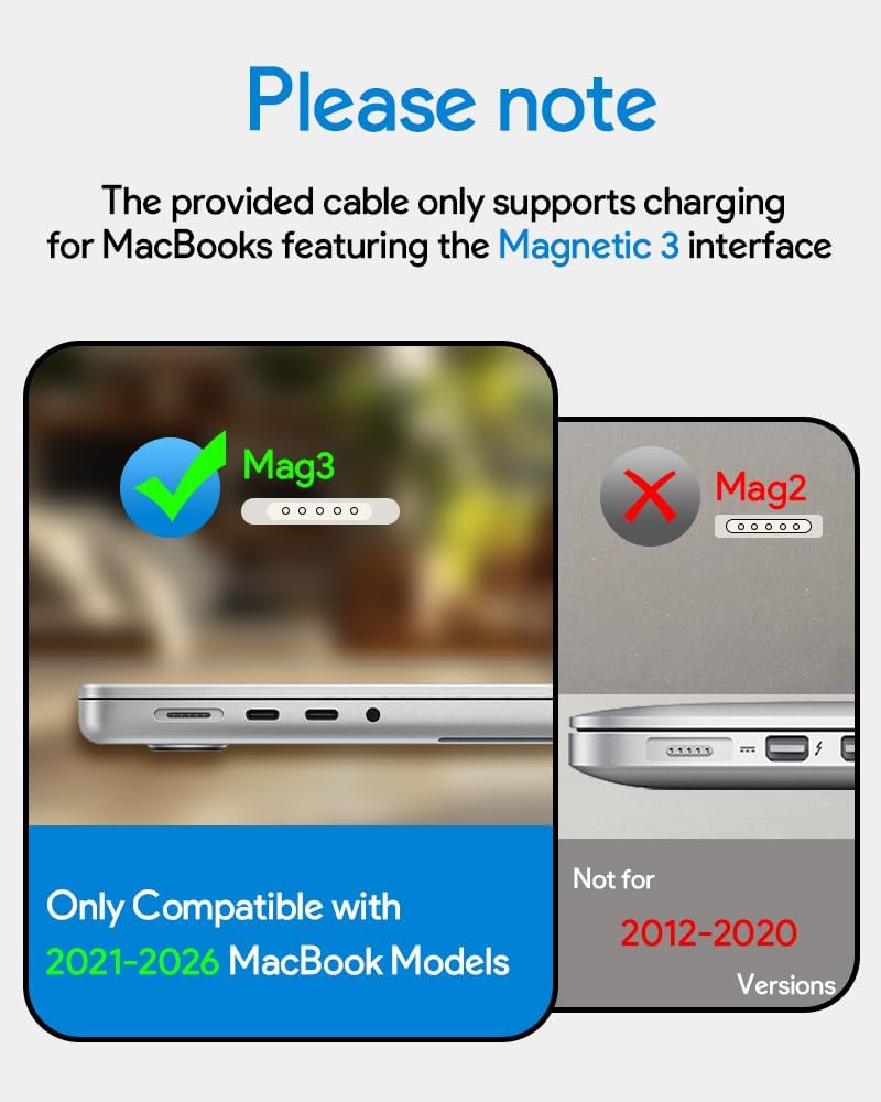 Mac Book Pro Charger - USB C to Magnetic 3 Charger for Mac pro 14-16inch 2021 2023 2024 2025 2026 M1 M2 M3 M4 M5, Mac Air 13-15inch 2022 2023 2024 2025 2026 M2 M3 M4 M5, Include 6.6ft Charge Cable