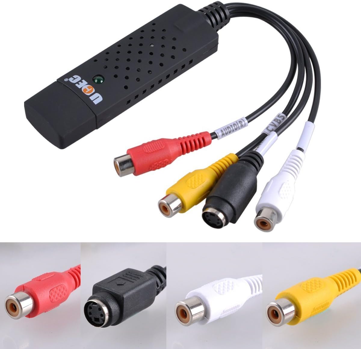 UCEC RCA to USB Converter, USB 2.0 Audio Video Capture Card Device for PC, Analog to Digital Video Converter, VHS VCR TV to DVD Converter Support Win 2000/ Win Xp/Win Vista/Win 7/ Win 8/ Win 10
