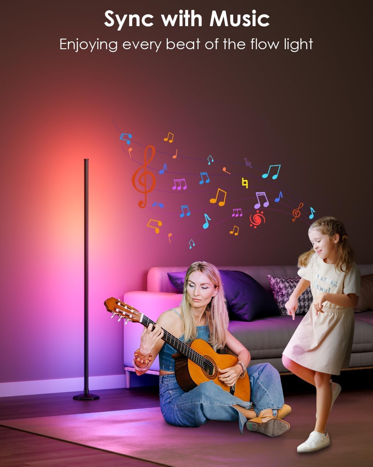 Corner Floor Lamp, 2 Pack RGB Corner Lamp with App/Remote/Button Control, Smart LED Floor Lamp with 16 Million DIY Colors & 68+ Scene, Music Sync for Living Room, Bedroom, Gaming Room (2, 57 Inch)