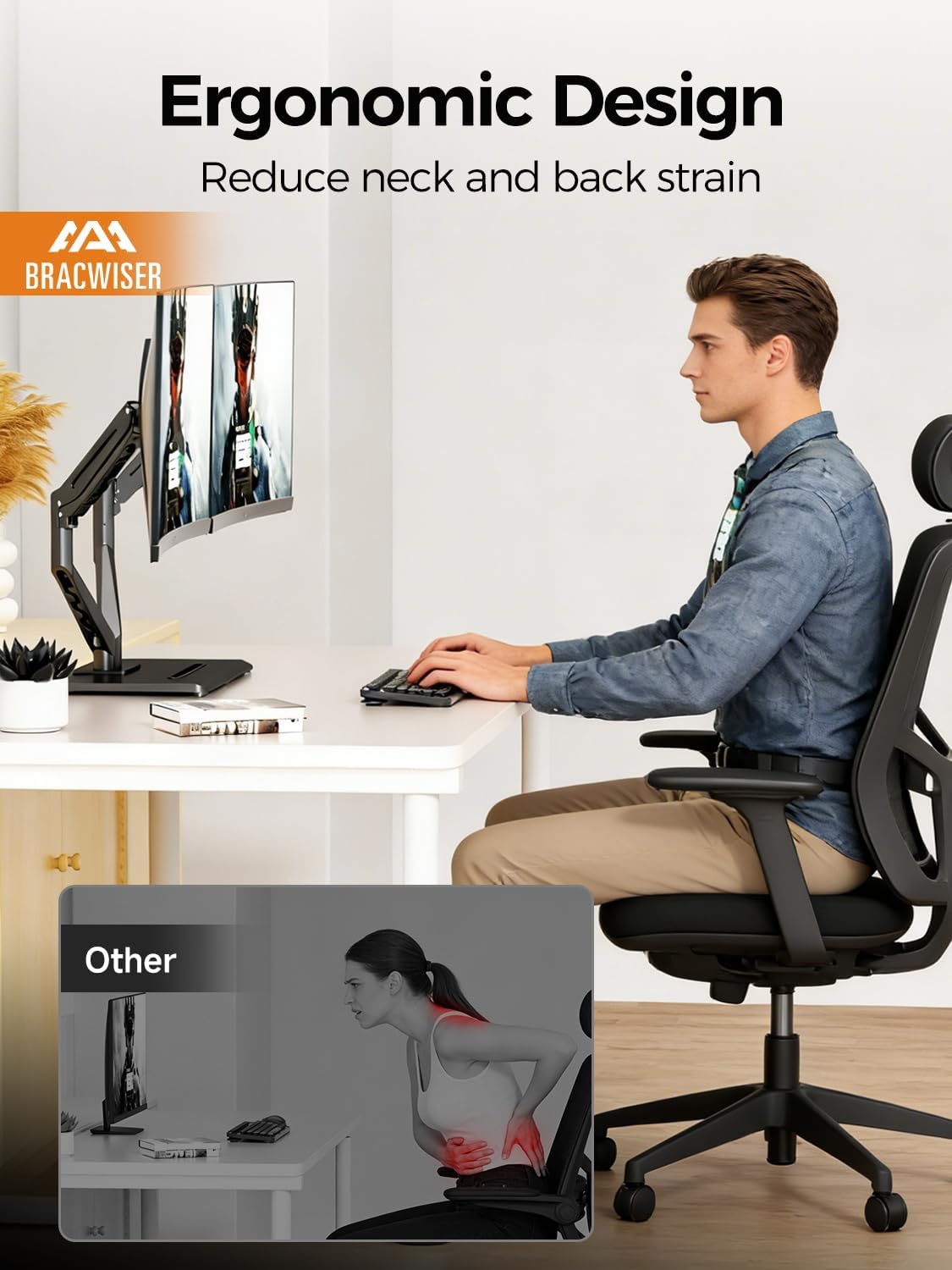 Bracwiser Dual Monitor Stand Free Standing Desk Mount, Premium Dual Monitor Arm Fits Two Screens up to 40 inch 26.45 lbs Fully Adjustable Arms with Heavy-Duty Wooden Base, Max VESA 100x100mm (MLXSPC)