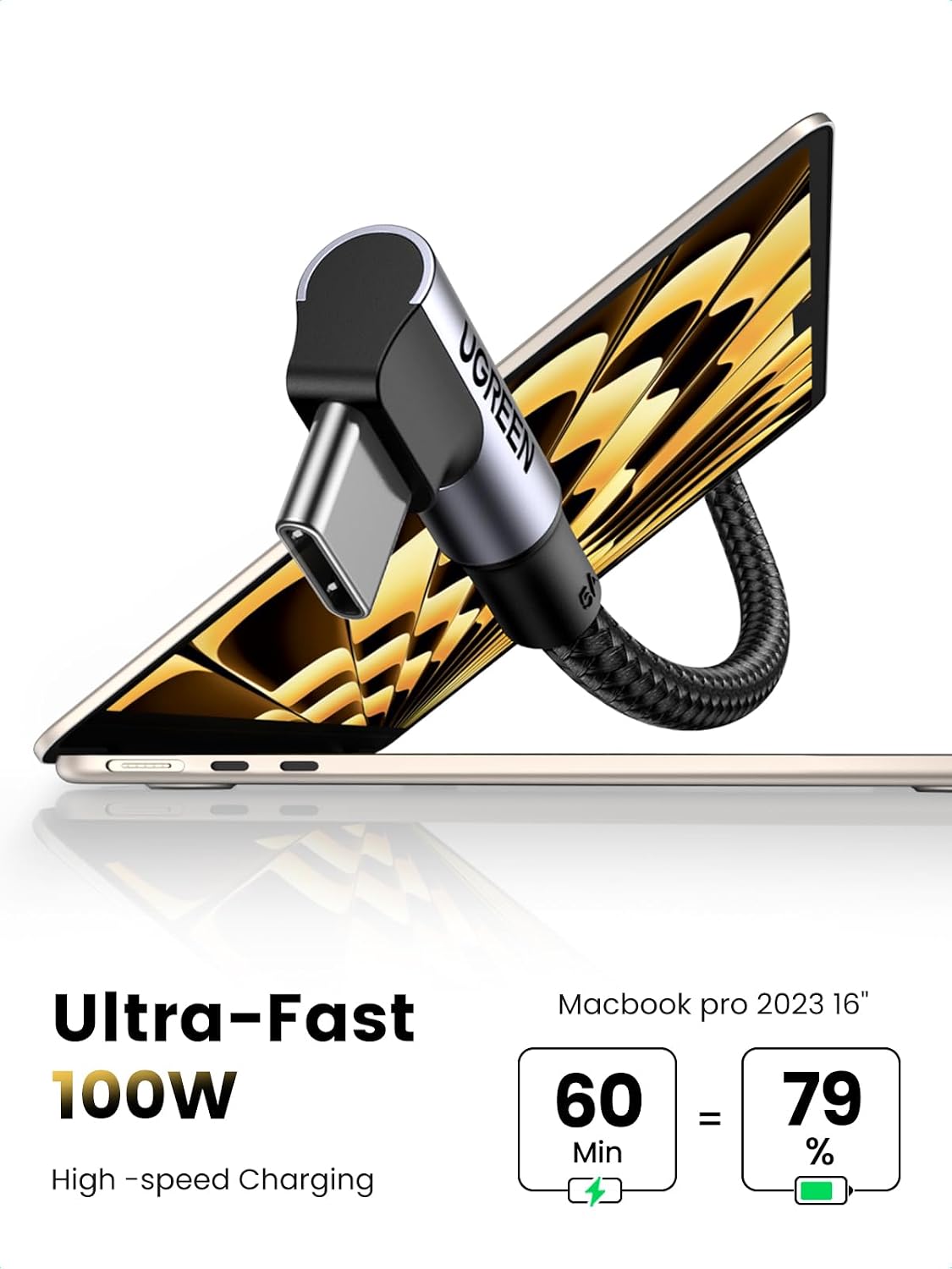 UGREEN 100W Right Angle USB C Cable, Fast Charging Cable, 10ft
