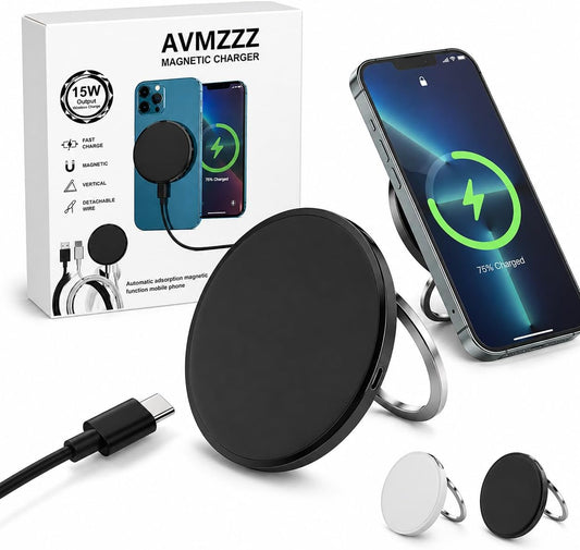 15W Magnetic Wireless Charger with Detachable USB-C Cables & USB-A Adapter