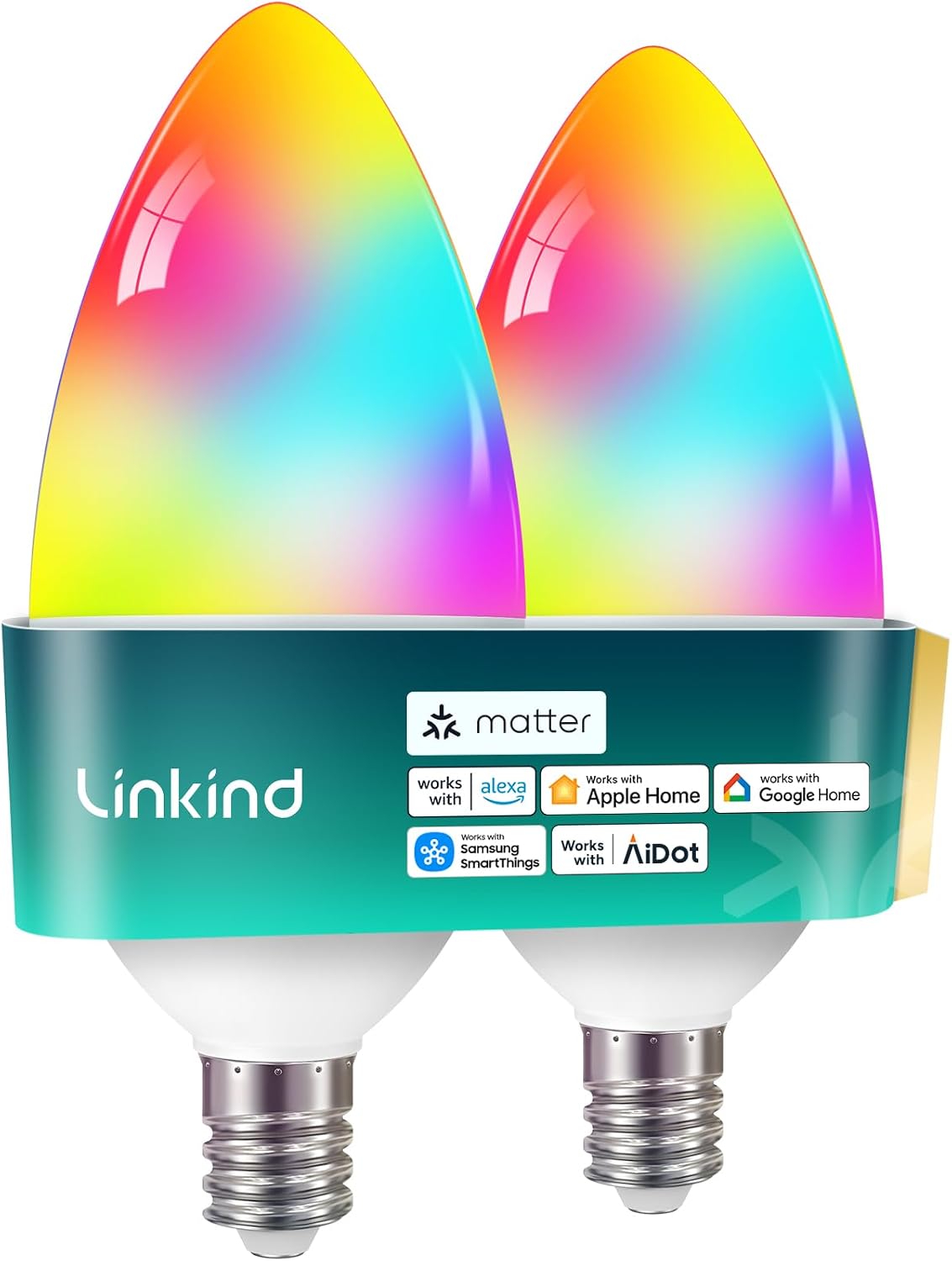 Linkind Matter E12 Led Bulb, Color Changing Smart Light Bulbs, 2 Pack