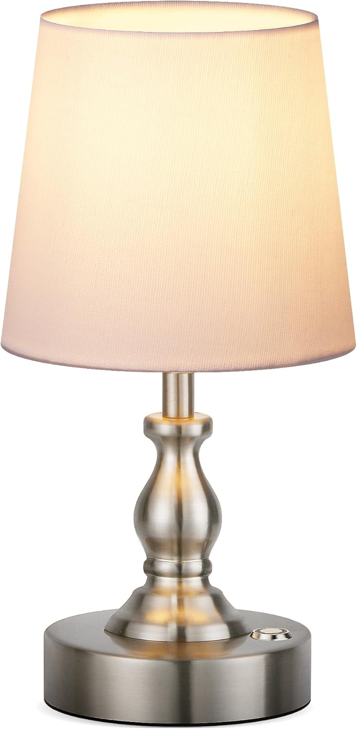 Mini Cordless LED Table Lamp, 5200mAh Rechargeable Battery Operated Lamp, 3-Level Brightness, Touch Dimmable Desk Lamp, Bedside Night Light for Patio Camping Restaurant Home, Brushed Nickel