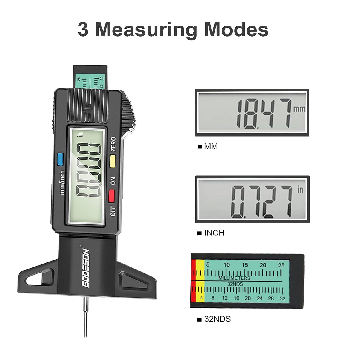Tire Tread Depth Gauge,Digital Tire Tread Depth Gauge in 1Inch/25.4mm with Color-Coded Bar, Easy Read Tire Depth Gauge for Cars, Trucks, Motorcycles