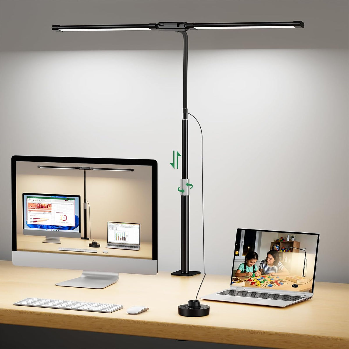 LED Desk Lamp for Home Office,3 Lamp Bars, 5 Color Temperatures & 10 Dimming Brightness, Flexible Neck, 15W USB Adapter Desk Light with Clamp for Reading, Study, Craft (Black)