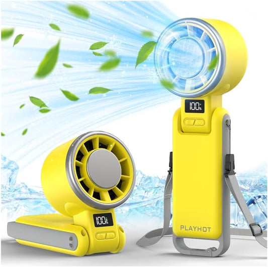 PlayHot Portable Handheld Cooling Fan, Travel Essentials, Gifts for Women | Instant Cooling, 10m/s Airflow, 5-Speed, 10H Max, USB-C Rechargeable, LED Display, 3-in-1 Foldable for Cruise, Beach Vacation