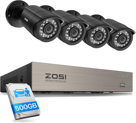 ZOSI 8CH 3K Lite Home Wired Security Camera System, 4X 2MP Cams, 500GB HDD