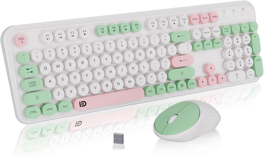 Wireless Keyboard and Mouse Combo with Switch Button- 2.4GHz Cordless Typewriter Keyboard | Auto-Sleep | USB Receiver for Windows PC/Laptop - White Colorful