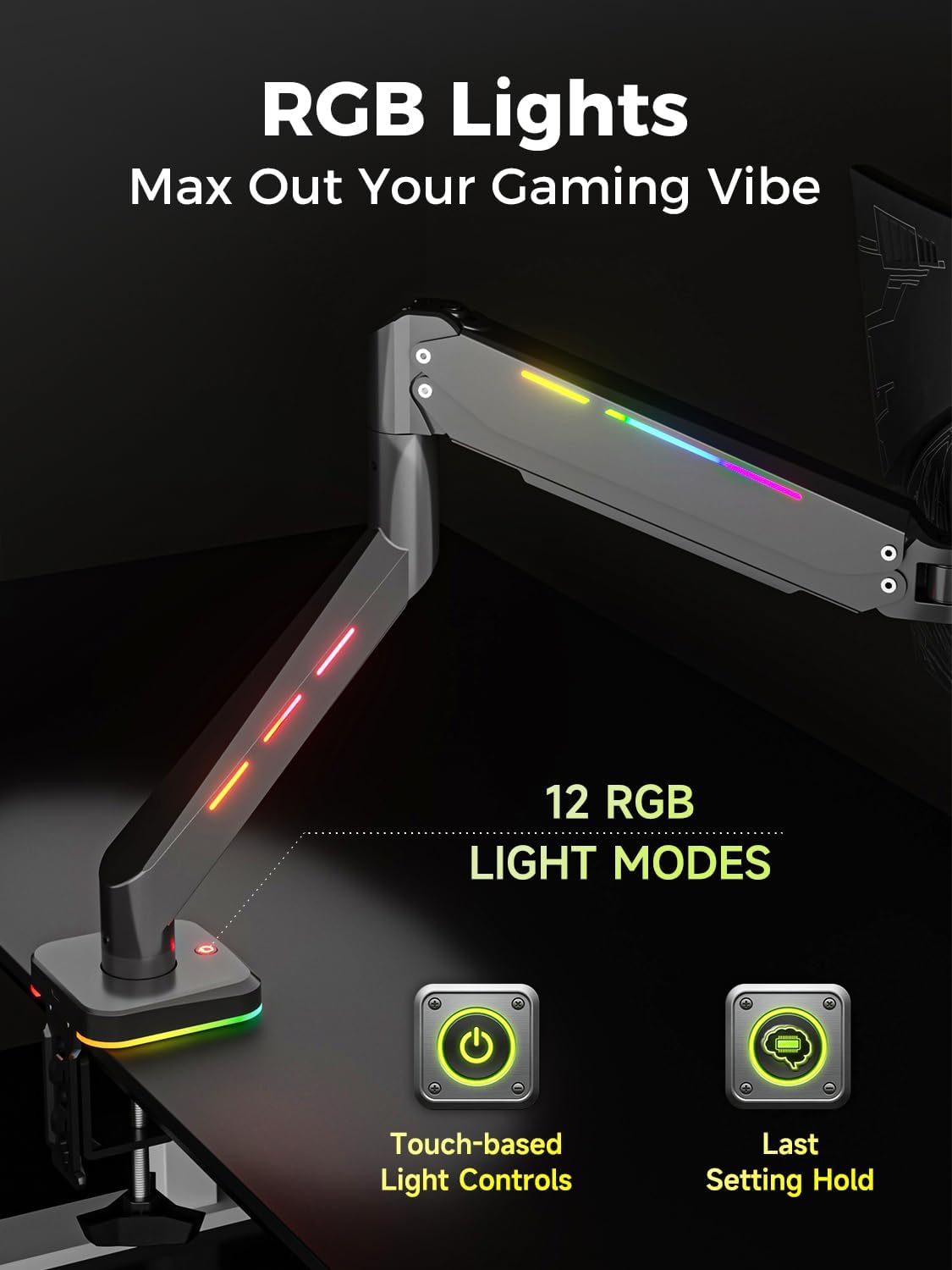 Suptek Single RGB Monitor Mount for 17-34-35'' Screen up to 24lbs, Gas Spring Monitor Arm, Full Motion Adjustable Desk Stand, Black, MDXDJ