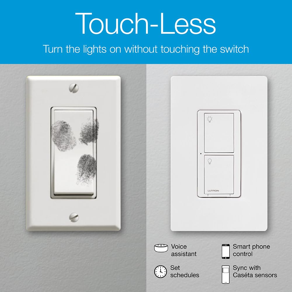 Lutron Caseta Smart Light Switch 3-Way Kit, with Pico Remote, Wallplate, Wall Bracket for LED Lights and Fans, On-Off Only, 5 Amp, Neutral Required, P-PKG1WS-WH