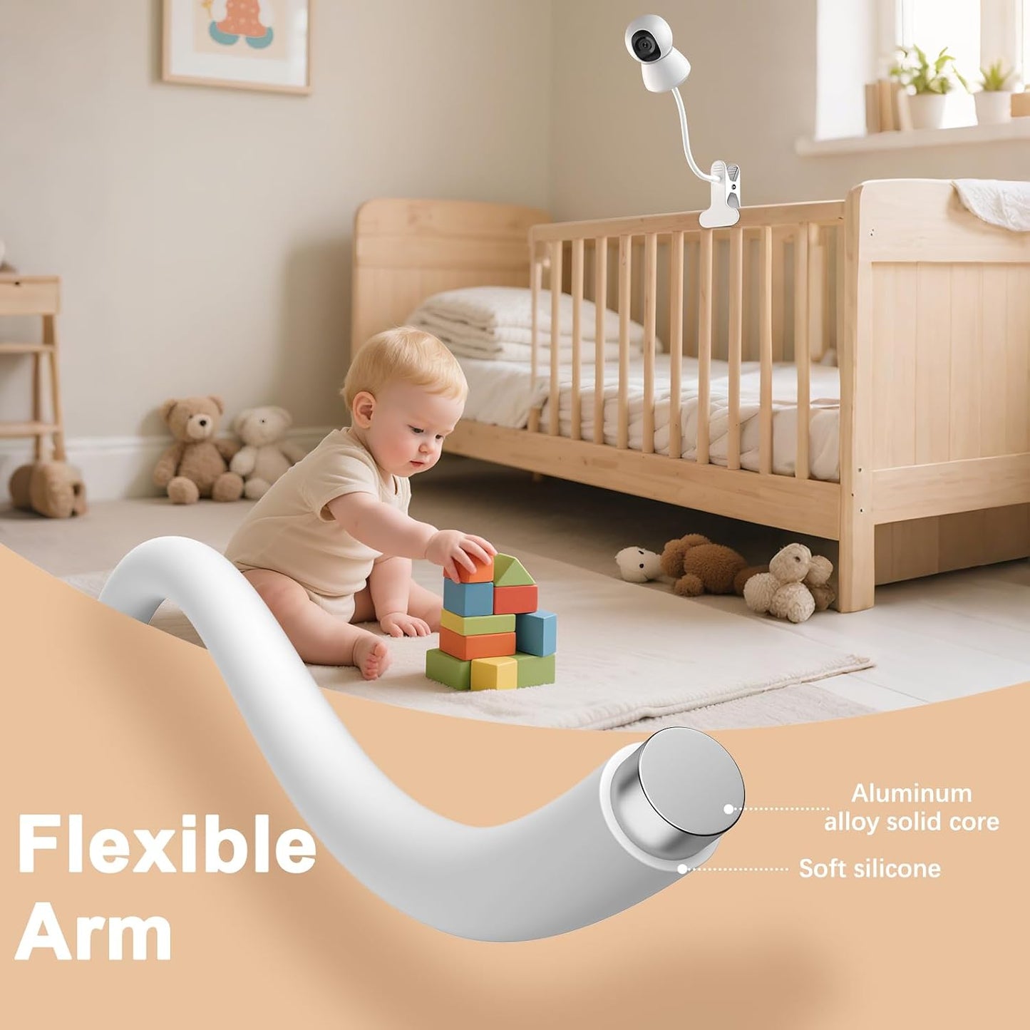 Baby Monitor Mount - Universal Adjustable Monitor Flex Stand for Hello Baby, Nanit Pro, Infant Optics, VTech & Most Baby Monitors - Detachable Arm Camera Clip Mount with Cute Stickers for Crib
