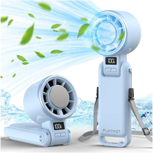PlayHot Portable Handheld Cooling Fan, Travel Essentials, Gifts for Women | Instant Cooling, 10m/s Airflow, 5-Speed, 10H Max, USB-C Rechargeable, LED Display, 3-in-1 Foldable for Cruise, Beach Vacation