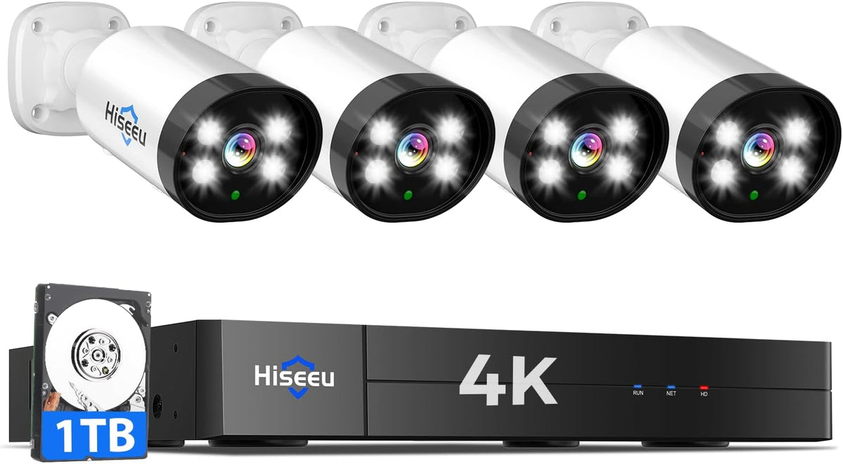 Hiseeu 4K Wired Security Camera System with 4PCS 8MP Cameras