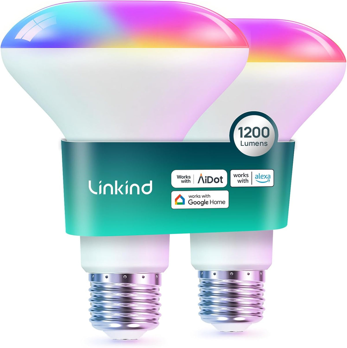 Linkind BR30 Smart Light Bulbs,1200LM Smart Flood Light Bulbs Compatible with AiDot App, Alexa, Google Home, E26 RGBTW Recessed Color Changing Bulbs, 2.4GHz WiFi Only, LED Light Bulbs 14W=85W,2Pack