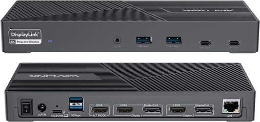 WAVLINK DisplayLink Docking Station Triple Monitor 4K@60Hz for 3 Monitors, 100W Charging for Thunderbolt 5/4/3, USB C M1-M5 Mac/MacBook Neo/Windows- 3 HDMI, 2 DP, 6 USB Ports, 160W Power, LAN, Audio