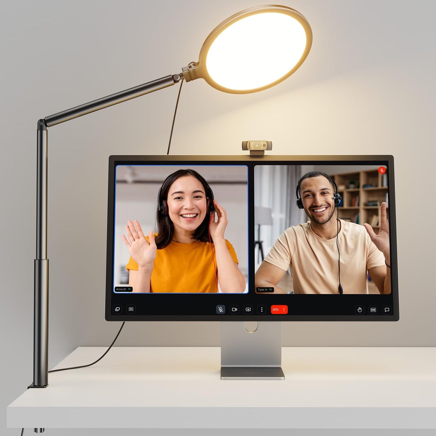 10.2" Desk Ring Light with Stand, 360° Rotate Desk Lamps for Home Office with C-Clamp, Flexible Height Desk Light, Adjust Arm Ring Light for Desk, Podcast, Gaming, Recording, Zoom Lighting