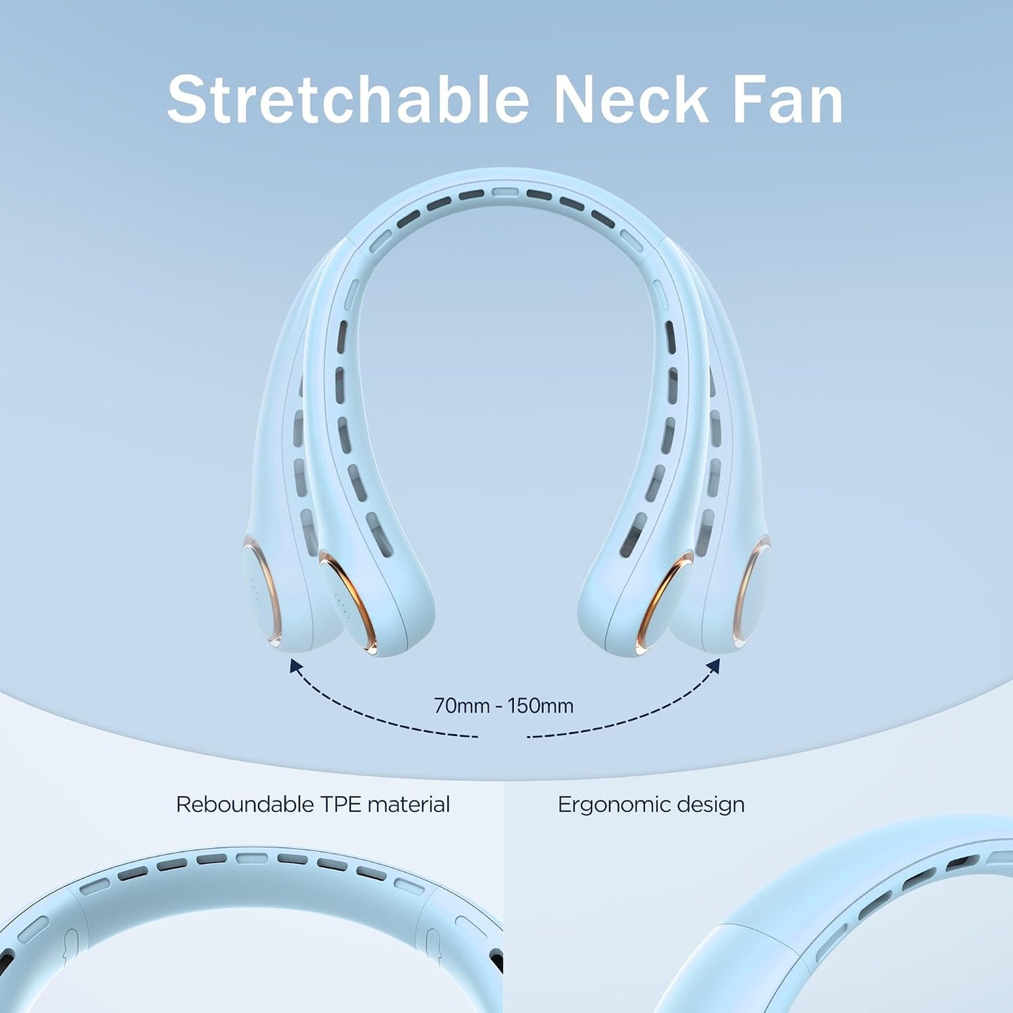 GULAKI Portable Neck Fan, Personal Fan with 4000mAh Battery, Rechargeable Neck Fan with 3 Speeds and 64 Cool Lights, Birthday Gifts for Men Women Mom Dad, Hands Free Cooling fan for Summer(Blue)