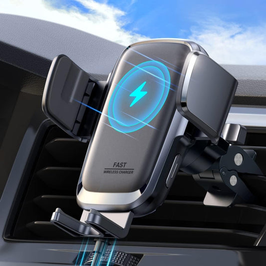 JOYROOM Wireless Car Charger, 15W Auto Clamping Car Phone Holder Charger | Secure Hold, Fast & Stable Charging, Qi-Certified, Adjustable Vent Clip, Quick-Release Button, Smart Power Off, Case Friendly