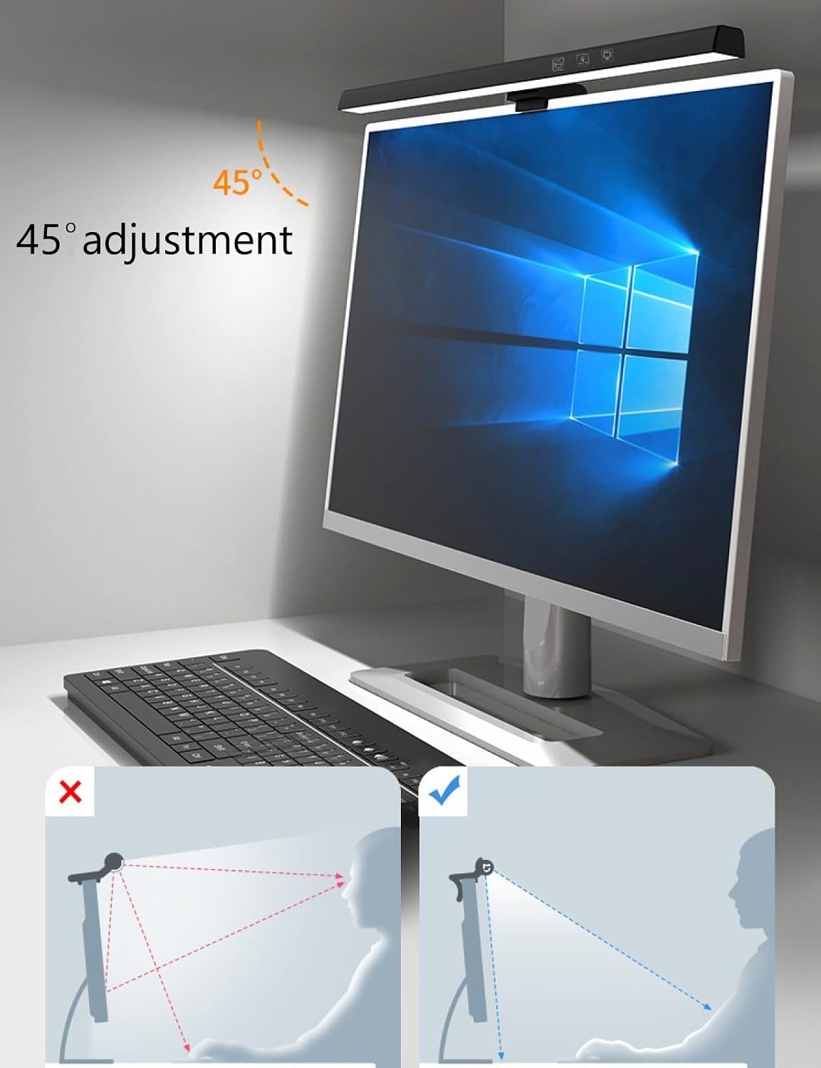Computer Monitor Lamp, Screen Monitor Light Bar for Eye Caring, Screen Monitor Light Bar with Backlight for Eye Caring, E-Reading LED Task Lamp with Dimming Adjustment, Perfect for Reading and Study