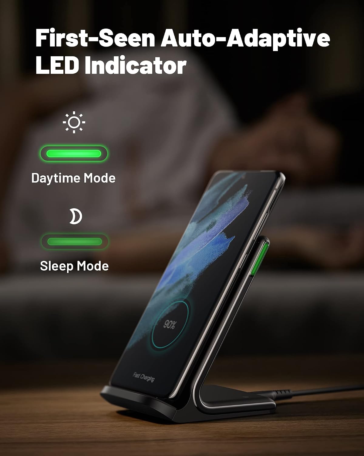 INIU Wireless Charger, [2-Pack] 15W Fast Wireless Charging Stand with Sleep-Friendly Adaptive Light Compatible with iPhone 17 16 15 14 13 12 Pro Max Plus Samsung Galaxy S22 S21 Note 20 etc
