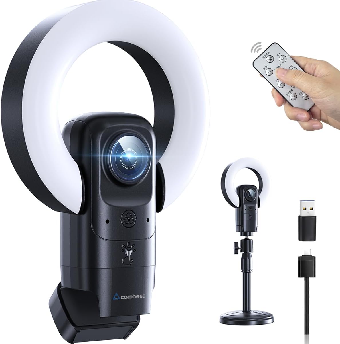 4K Webcam with Light, Web Camera with Microphone, Plug and Play, USB HD Computer Web Cam, Auto-Focus, 73°FOV PC Camera for Zoom Skype Teams, Desktop, Black