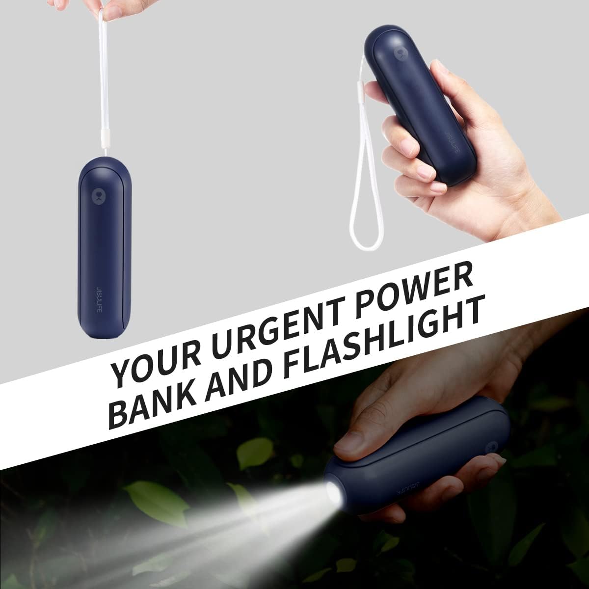 JISULIFE Portable Handheld Fan, 3 In 1-Fan, Power Bank, Flashlight, Blue | Mini Cooling Essential for Outdoor, Small, On-the-Go Pocket Hand Design, 19 Hours, Auto Shut-Off Safety Soft Blade