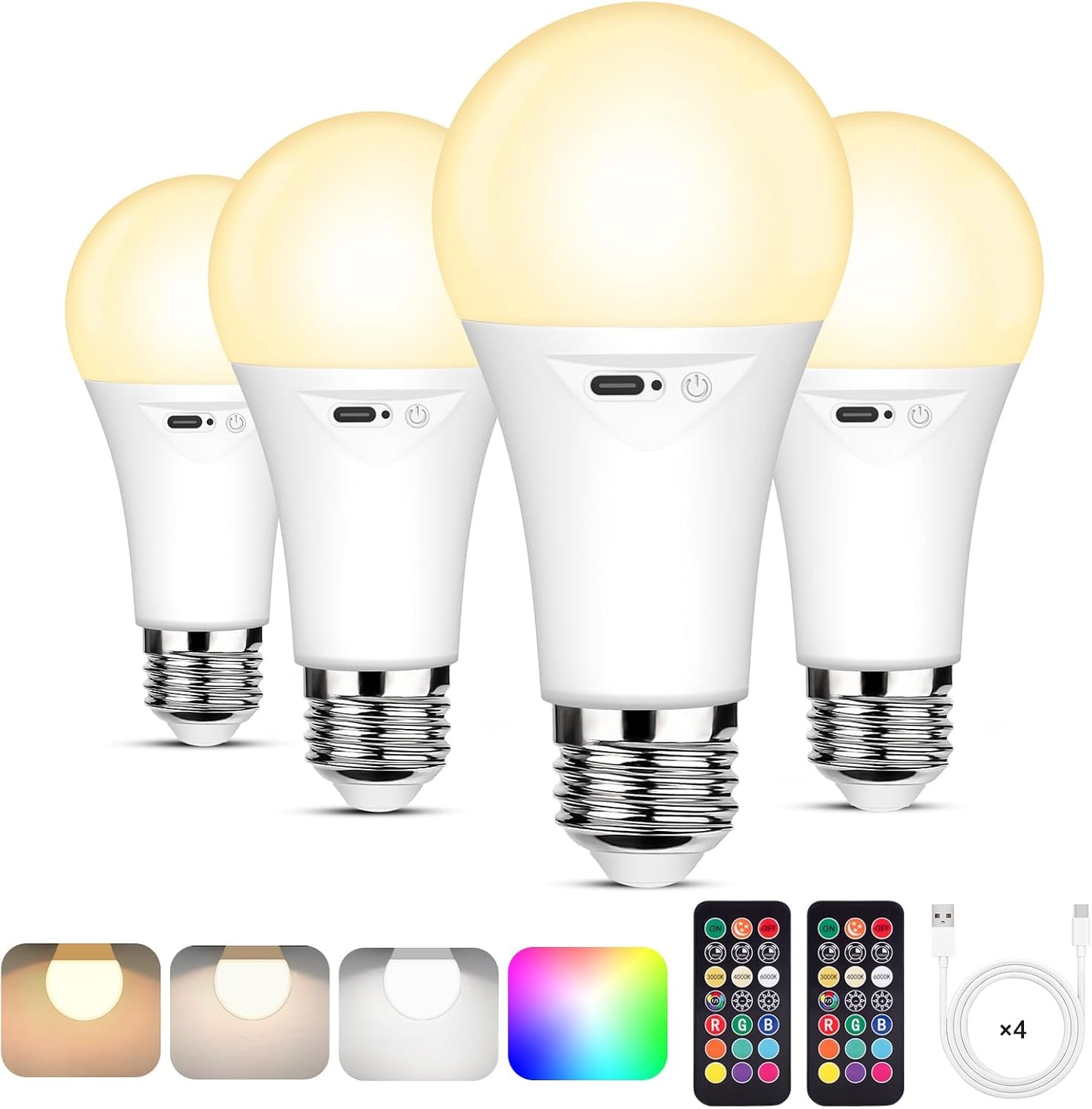 Yochoice Rechargeable Battery Operated Light Bulb with Remote & Timer, Dimmable Backup Magnetic LED Bulb with 15 Colors, Wireless Puck Light Bulb for Wall Sconce Lamps, Non-Hardwired, 2-Pack