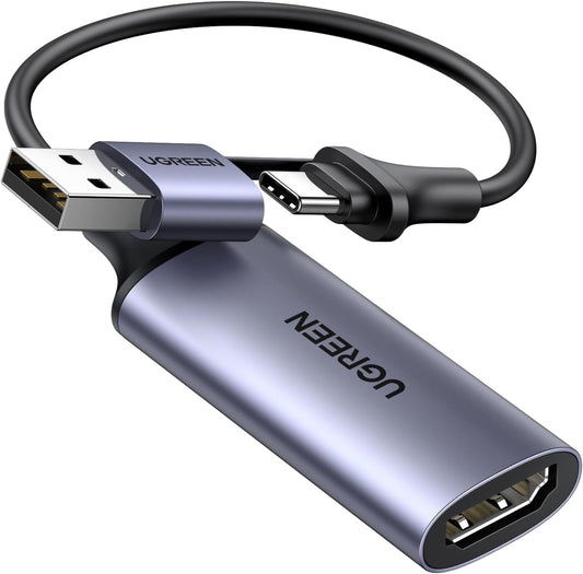UGREEN Full HD 1080P 30fps Video Capture Card 4K HDMI to USB 2.0 | USB-A/USB-C Audio Recording for Gaming Capture, Streaming, Teaching Compatible with Switch 2 Xbox PS4 PS5 Camera