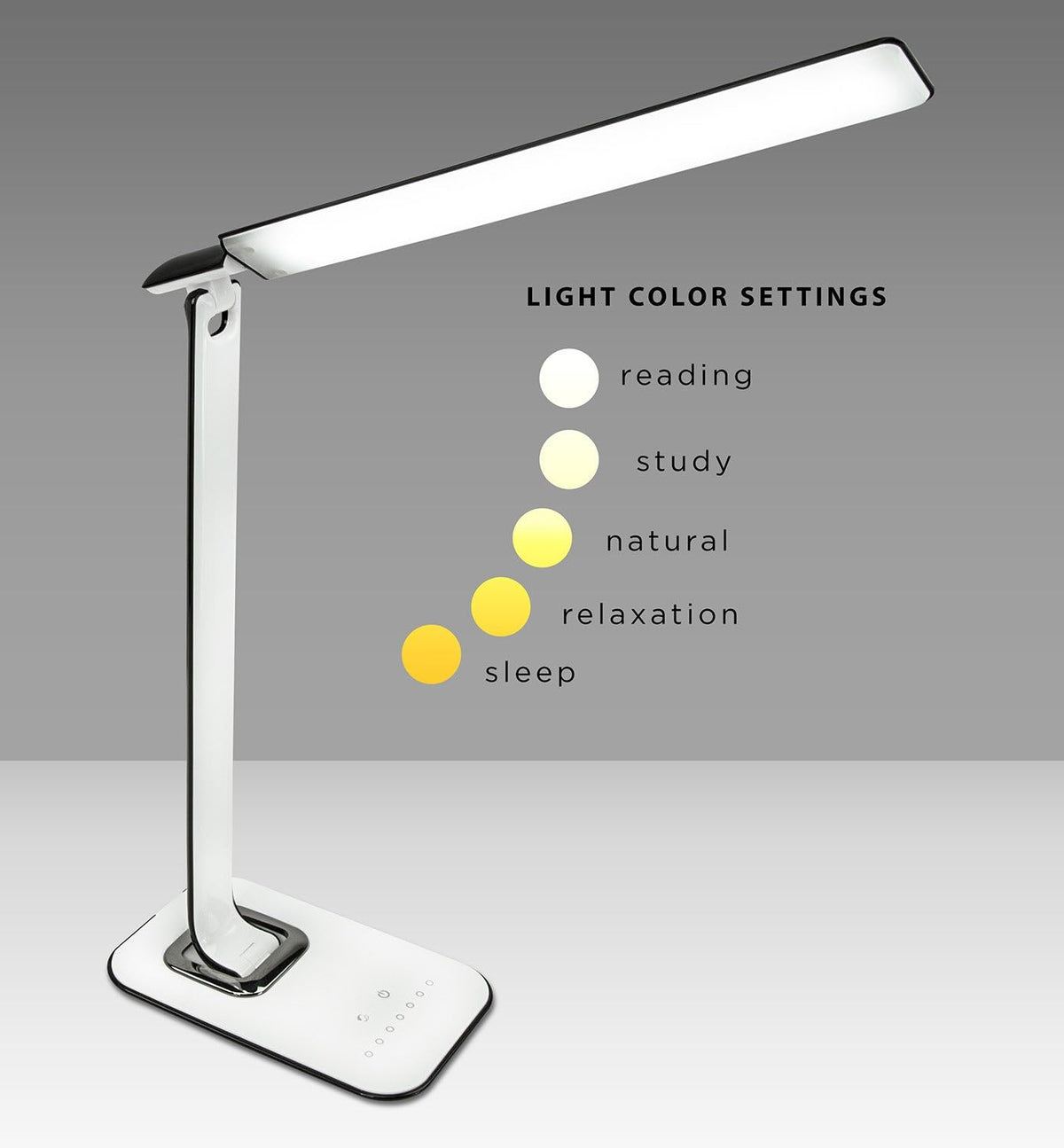 Turcom LED Desk Lamp With USB Charging Port Dimmable Touch Controls w/Color Adjustment, Eye Care Task Lamp, 5W, 1000 Lux,Multicolor