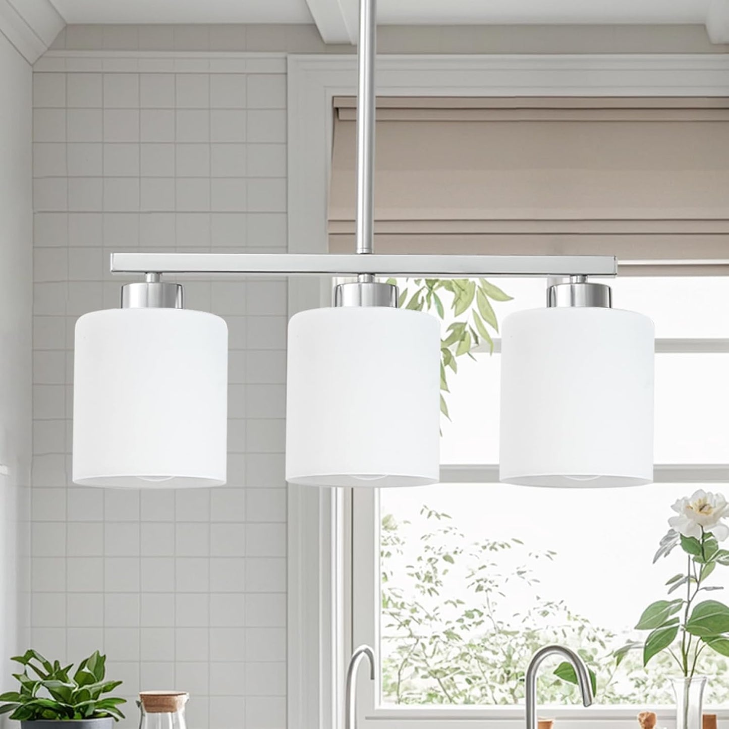 3-Light Kitchen Island Lighting, Black Pendant Light Fixture, Modern Hanging Light Fixtures with Milky White Glass, E26 Base, Bulbs Not Included
