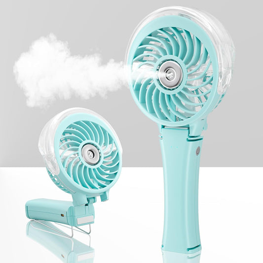 HandFan Upgraded Portable Handheld Misting Fan, Rechargeable Personal Mister Fan, Spray Water Mist Fans, Foldable Electric Mini Cooling Fans for Beach Travel Disney Makeup(Light Blue)