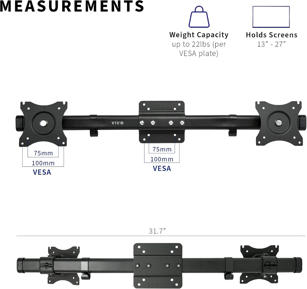 VIVO Black Dual VESA Bracket Adapter, Up to 27 in Screens, MOUNT-VW02A