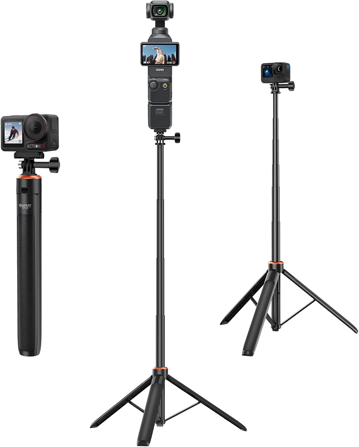 53" Osmo Action Selfie Stick Tripod for DJI Action 5 Pro/4/3, Extendable Handle Grip w Magnetic Quick-Release Adapter Mount, Extension Rod/Standing Stand/Accessories for Travel Vlogging Video Shooting