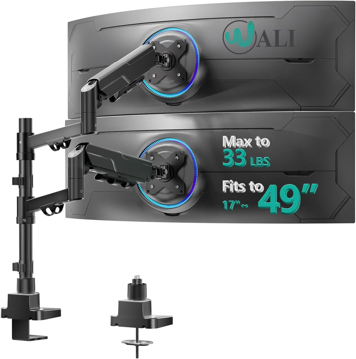 WALI Vertical Dual Monitor Mount for 17-49 inch Curved Screens, up to 33lbs