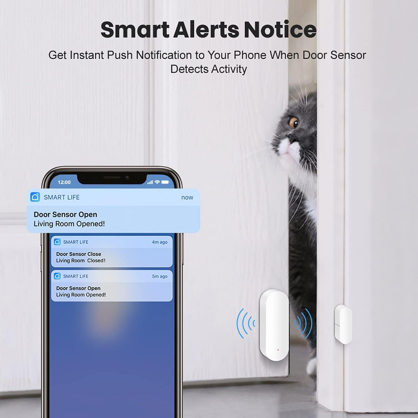 2 Pack WiFi Door Sensor: Window Contact Sensor, Free App Alerts, Programmable with Tuya/Smart Life Devices for Home Security & Smart Home Automation, Compatible with Alexa & Google Assistant
