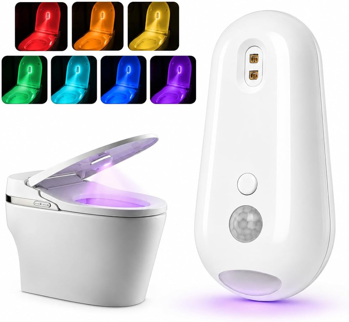 Motion-Activated UV Toilet Light with Motion Sensor, Rechargeable Automatic LED Night Light for Bathroom Bowl, Adhesive Mounted Smart Lighting for Toilet (1 Pack)
