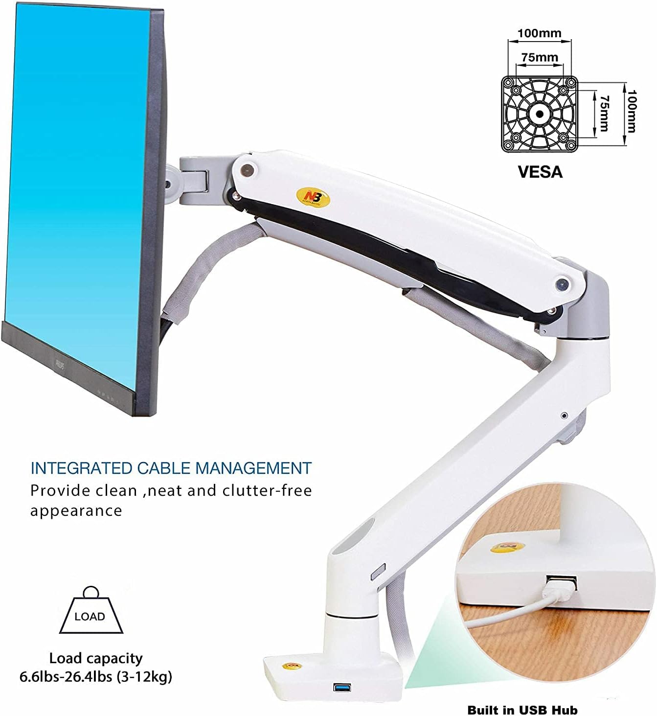 NB North Bayou Monitor Desk Mount Ultra Wide Full Motion Swivel Long Arm with Gas Spring for 22''-35''Monitors from 6.6 to 26.4lbs Height Adjustable Monitor Stand G70-W