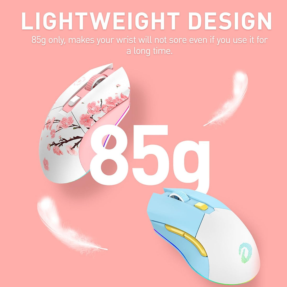 DAREU Sakura Pink Wireless Gaming Mouse with Charging Dock Rechargeable RGB,12K DPI,6 Programmable Buttons High-Precision Sensor [300IPS] [1000Hz] for PC Notebook Mac