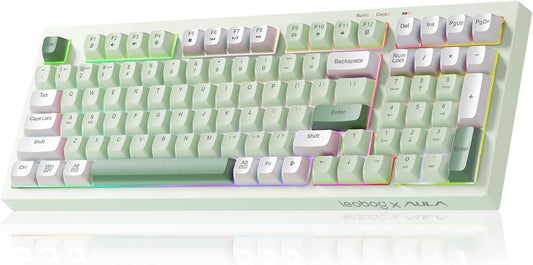 LEOBOG X Aula Green Keyboard Wireless Gaming Keyboard Creamy Silent | 98 Keys,Quiet,RGB Backlit,2000mAh Computer Keyboards Membrane Creamy Keyboard with Number Pad,Tri-Mode BT/2.4GHz/USB-C