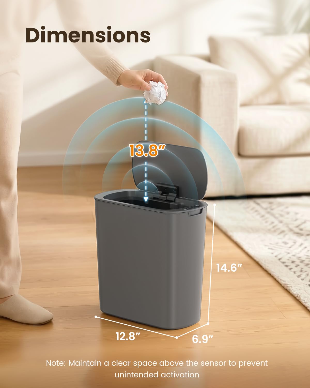 Cesun 5 Gallon Automatic Bathroom Trash Can with Lid, Grey, Touchless