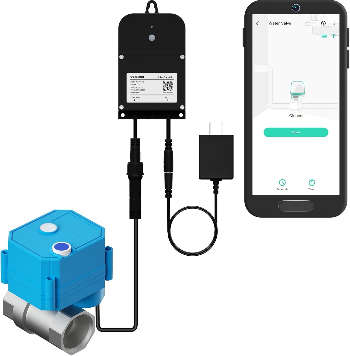 YoLink Wireless Smart Valve Control Kit, NSF Certified 1" Stainless Steel Motorized Valve, Wireless Controller 2, LoRa Long Range, D2D Offline with Leak Sensors, 2 Years Battery Backup