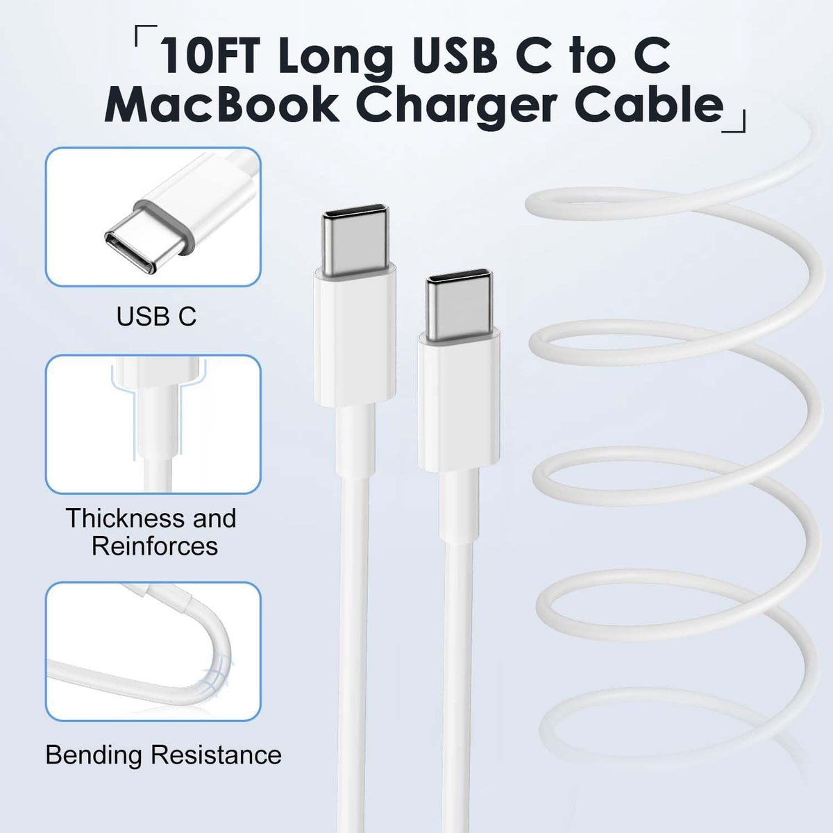 Mac Book Pro Charger - USB C Charger Fast Charger Power Adapter for USB C Port MacBook Pro/ MacBook Air 16 15 14 13 inch, New iPad Pro and All USB C Device, Included 10FT Long USB C to C Charger Cable