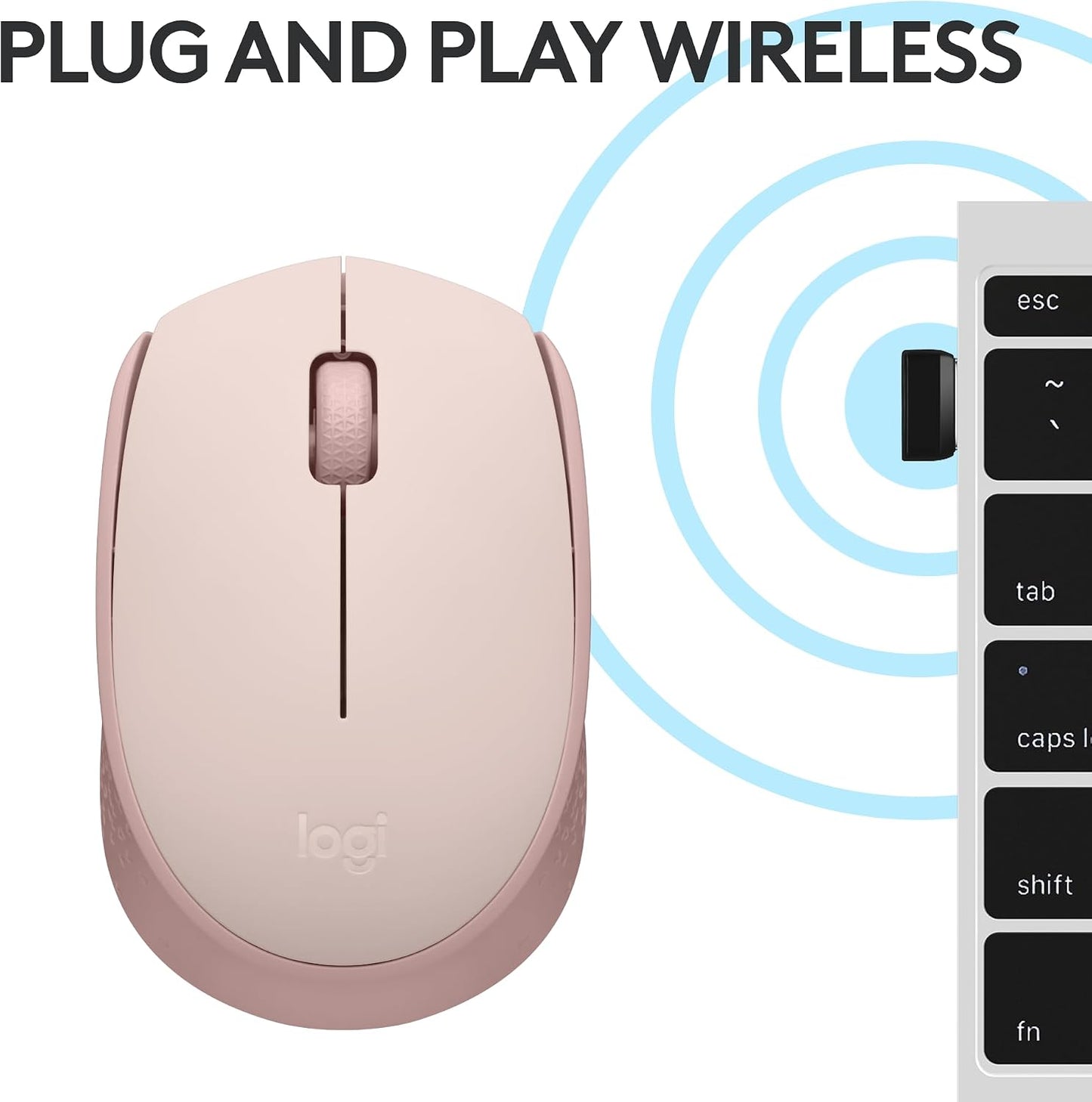 Logitech M170 Compact Ambidextrous 2.4 GHz Wireless Mouse - Rose | Ambidextrous mouse with 2.4 GHz USB-A Nano Receiver, Optical Tracking, 12-Months Battery Life, PC, Mac, Laptop compatible