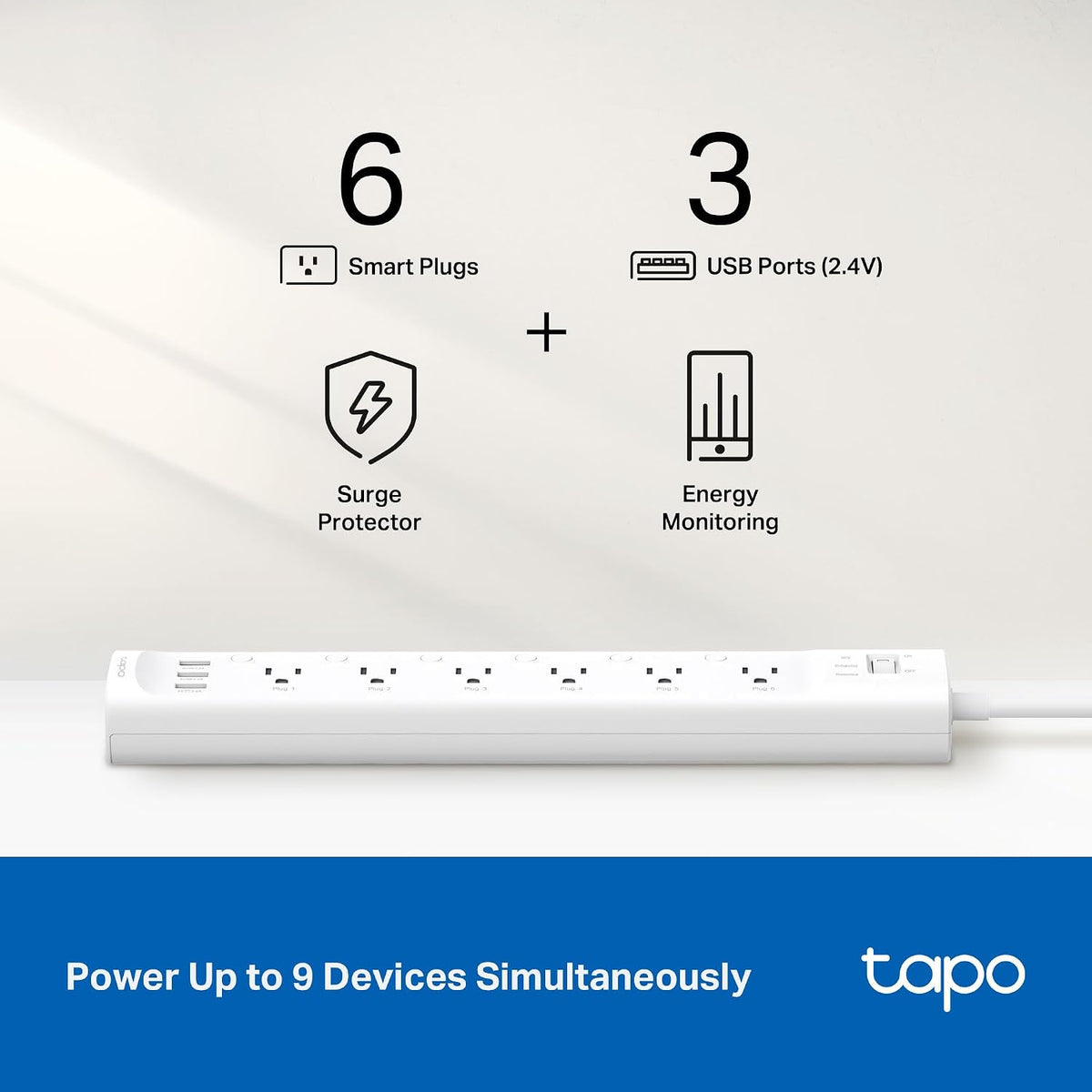 Tapo Smart Wi-Fi Power Strip, Matter, P316M, Energy Monitoring