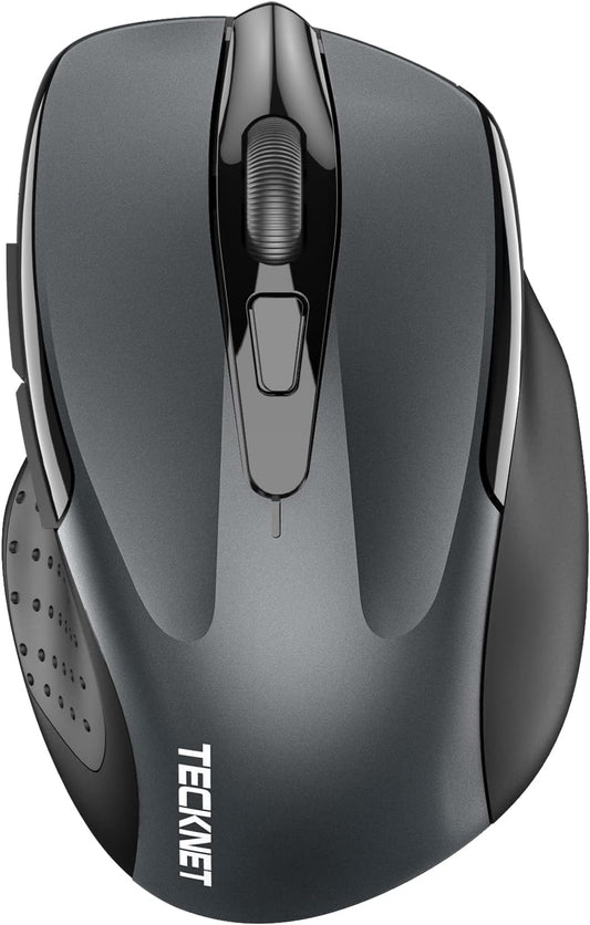 TECKNET Wireless Mouse, BT 5.0/2.4G, Silent 4800 DPI 6 Buttons, Grey | Bluetooth 5.0/3.0 & USB A, 2-Device Easy Switch, Wide OS Compatible, 6-DPI, Ergonomic for S/M Hands, Extended Battery