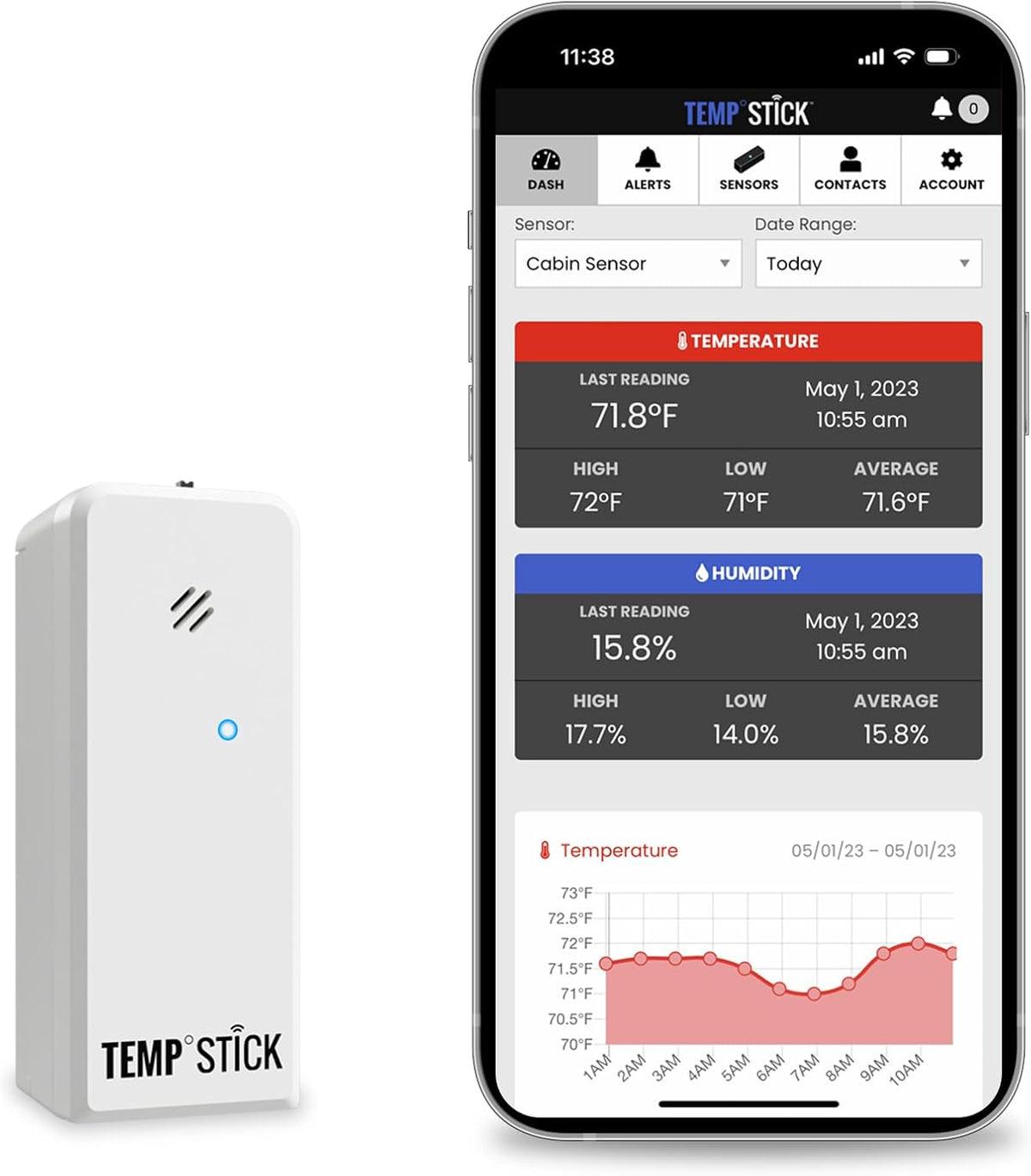 Temp Stick Remote WiFi Temperature & Humidity Sensor, Data Logger. No Subscription. 24/7 Monitor, Unlimited Text, App & Email Alerts. Made in America. Use with Alexa, IFTTT. Monitor Anywhere, Anytime
