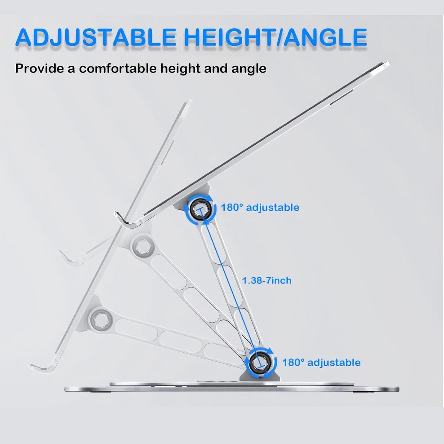 360° Rotating Adjustable Laptop Stand with Cooling Fan, Foldable Dual-Bar Support Height Tilt Angle Cooling Laptop Stand for Desk Pad Laptop Riser Heat Dissipation Stand Fit 10-17.3" Device