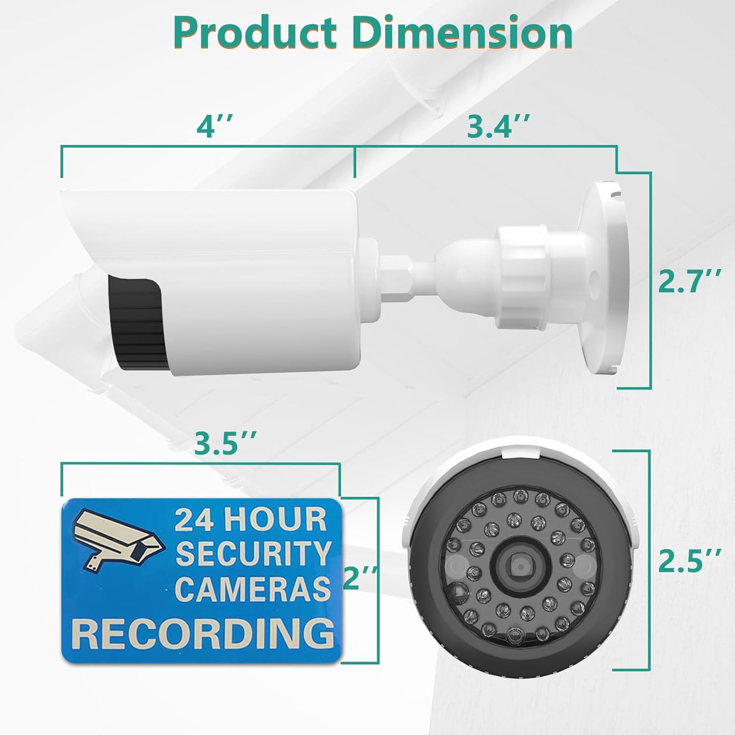 WALI Fake Security Camera with Flashing Red Light, 2 Pack, White（TC-W2） | Dummy Cameras for Outside Indoor, Home Simulated Surveillance Cam, Realistic Look, Weatherproof, Warning Sticker Included